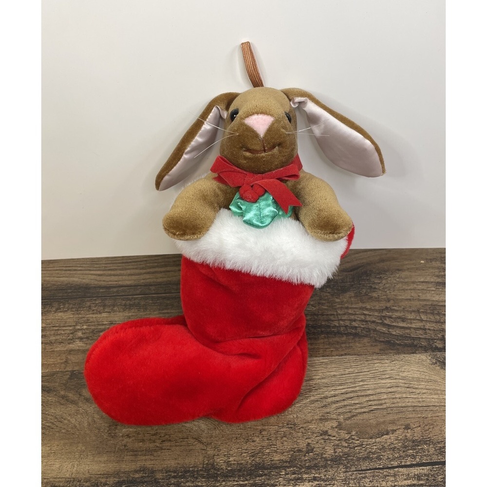 Vintage 13" Christmas Plush Stocking Velveteen Rabbit Bunny 1985